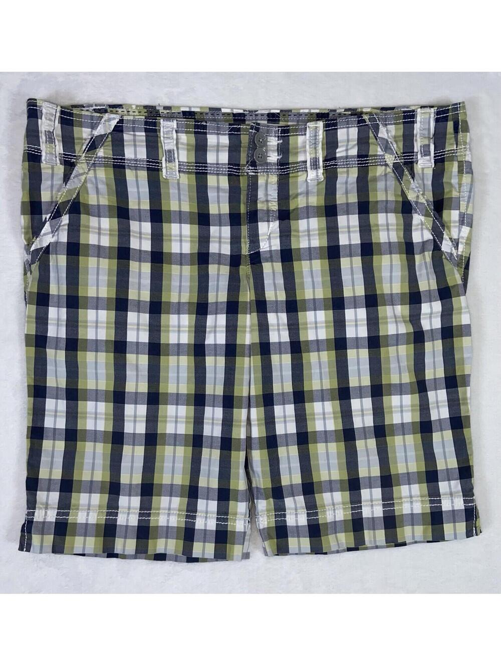 Ruehl No. 925 Green Blue Bermuda Shorts Plaid Size 8 Beach Relax Casual Retro